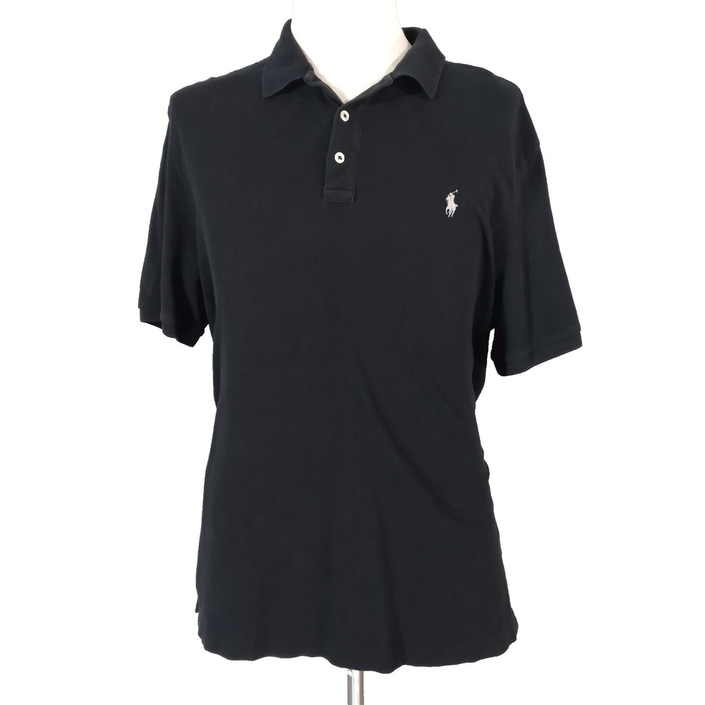 Polo Ralph Lauren shirt men's large black short sleeve cotton rugby polo preppy